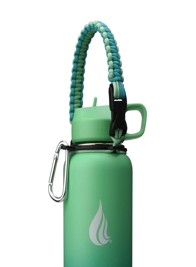 HYDRO CELL Paracord Handle for Wide Mouth Water Bottles - Carrier Strap w/Attachment Ring and Carabiner Accessory. Compatible w/ 64oz, 40oz 32oz, 24oz, 18oz, 14oz Insulated Bottles (Mint/Green) - Image 1
